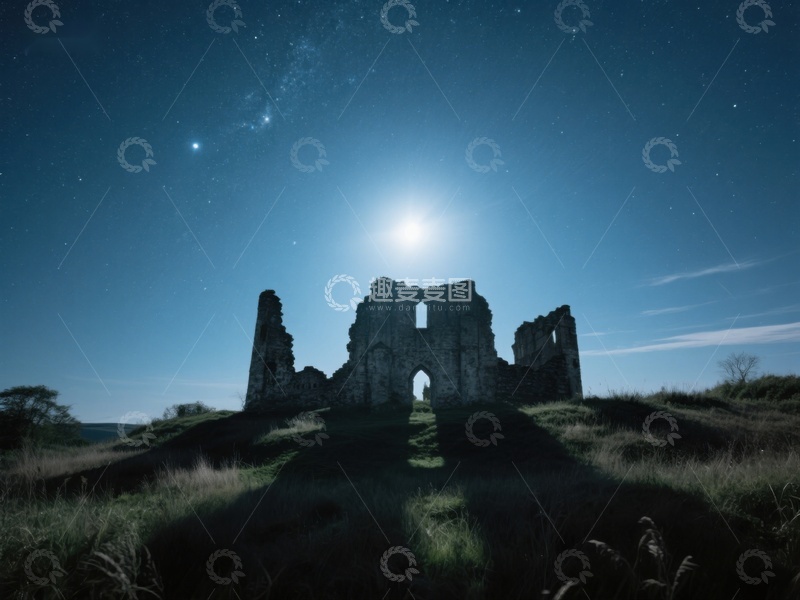 高清大图下载【趣麦麦图】月光下的古老废墟