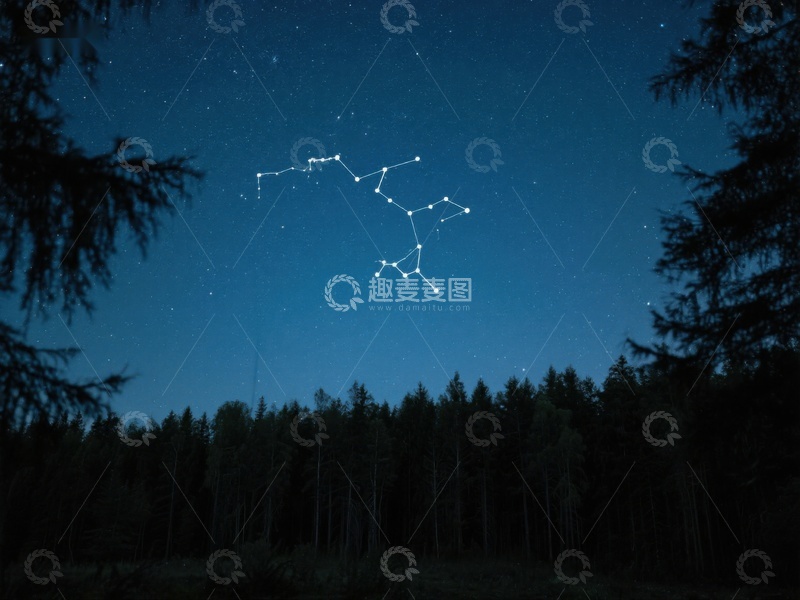 高清大图下载【趣麦麦图】夜空中的星座与森林剪影
