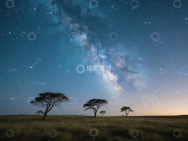 高清大图下载【趣麦麦图】星空下的草原与孤树