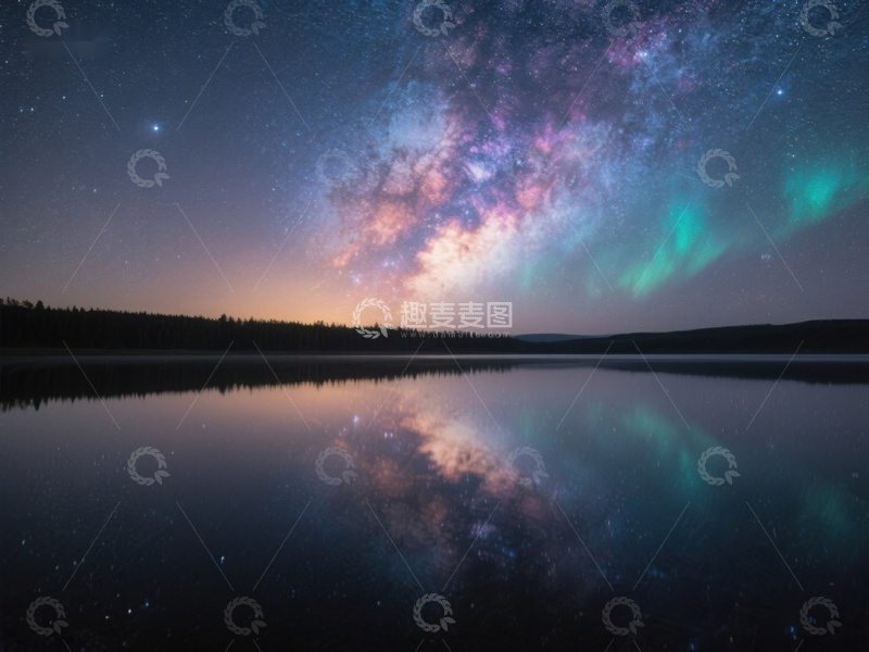 高清大图下载【趣麦麦图】星河与极光映照湖面