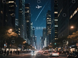 夜幕下的城市街道与星空