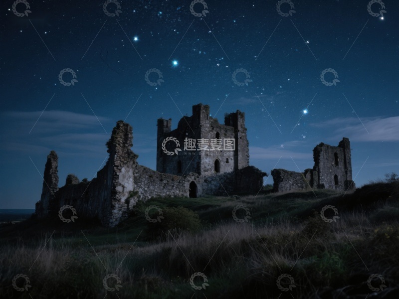 高清大图下载【趣麦麦图】星空下的古老城堡遗迹