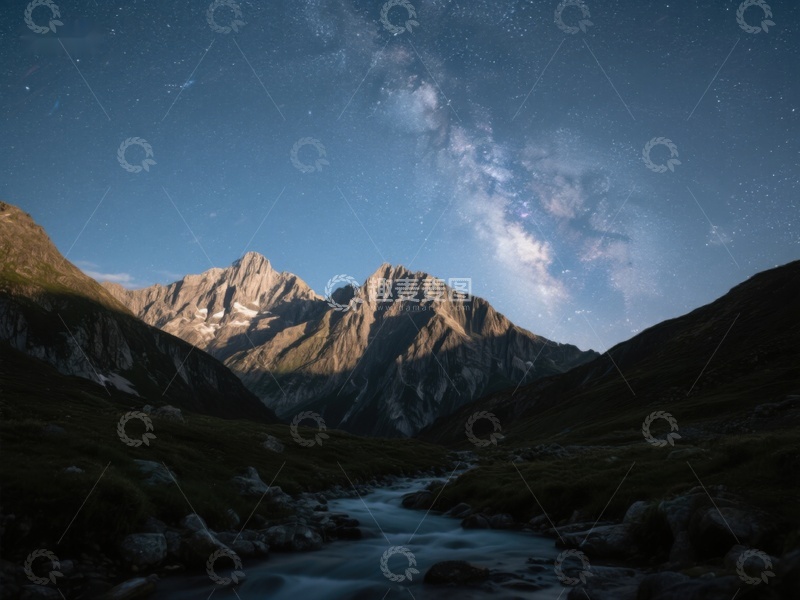 高清大图下载【趣麦麦图】星河璀璨下的山涧溪流