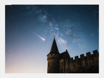 夜空下的古堡与流星