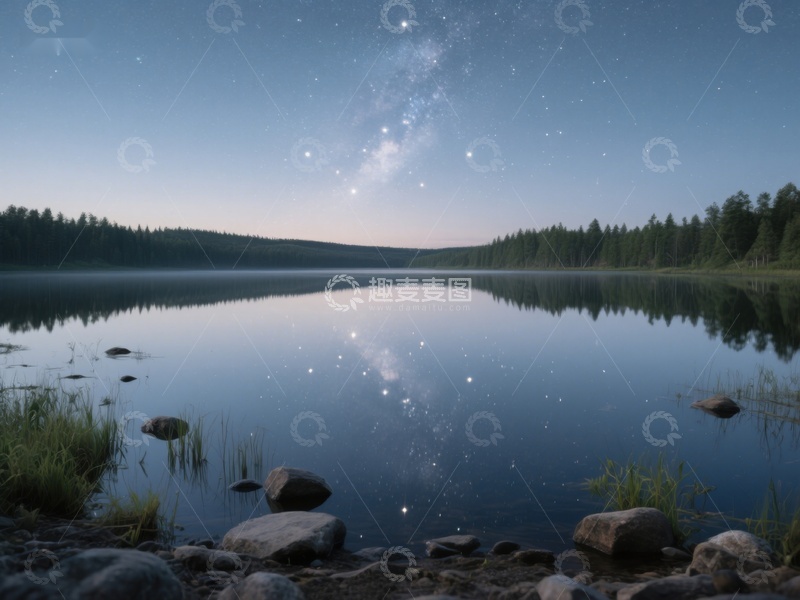 高清大图下载【趣麦麦图】夜空下的静谧湖面