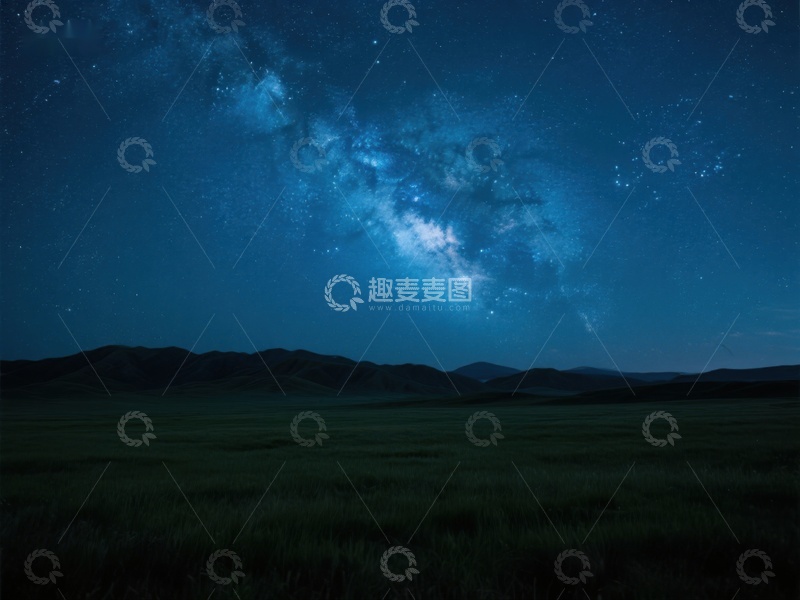 高清大图下载【趣麦麦图】夜空银河下的草原风光
