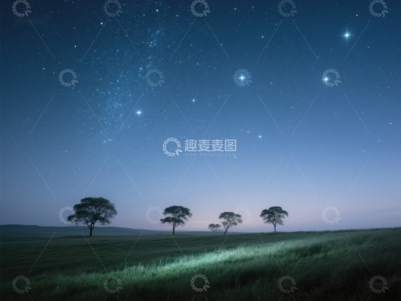 高清大图下载【趣麦麦图】夜空下的宁静草原