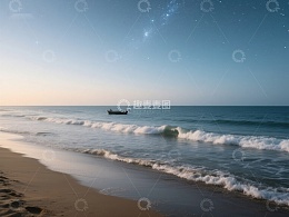 星空下的海滩与孤舟