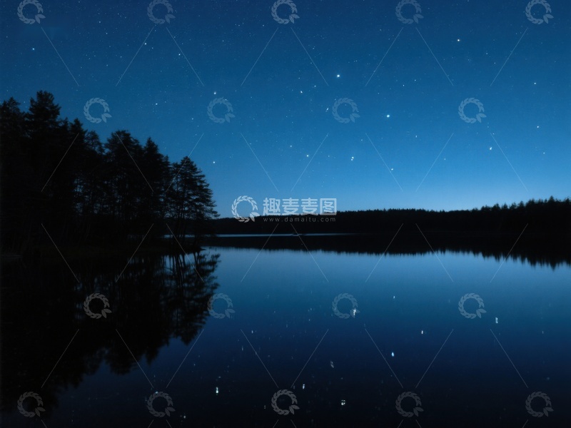 高清大图下载【趣麦麦图】夜空下的静谧湖面