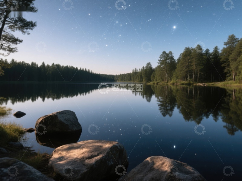 高清大图下载【趣麦麦图】夜空下的静谧湖景