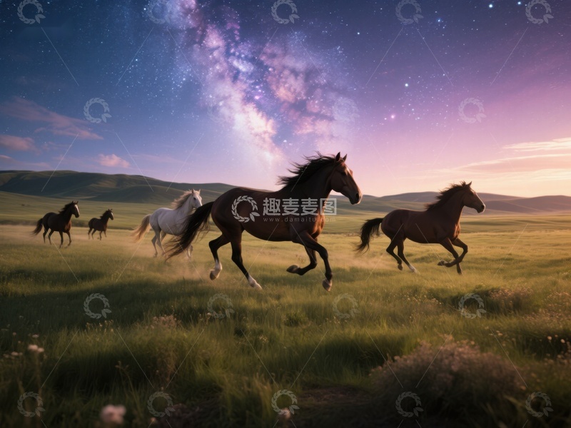 高清大图下载【趣麦麦图】星空下奔跑的骏马