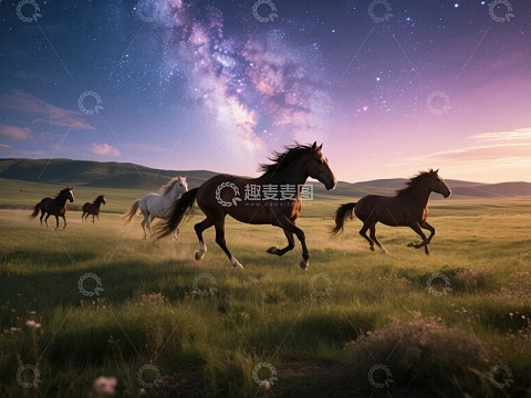 星空下奔跑的骏马