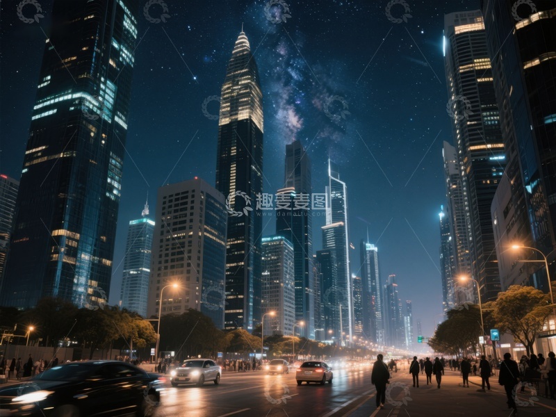 高清大图下载【趣麦麦图】夜幕下的城市天际线
