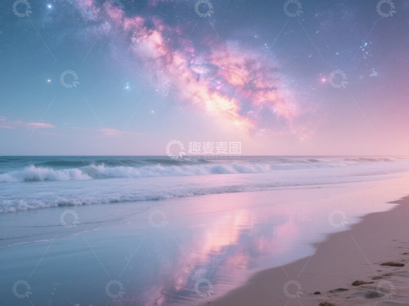 高清大图下载【趣麦麦图】星空下的海滩美景