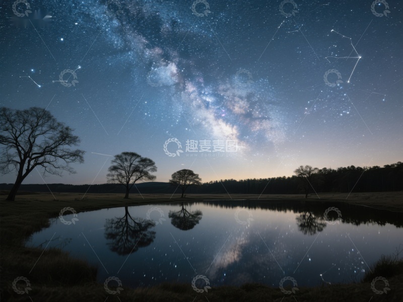 高清大图下载【趣麦麦图】银河映水，夜空下的静谧湖景