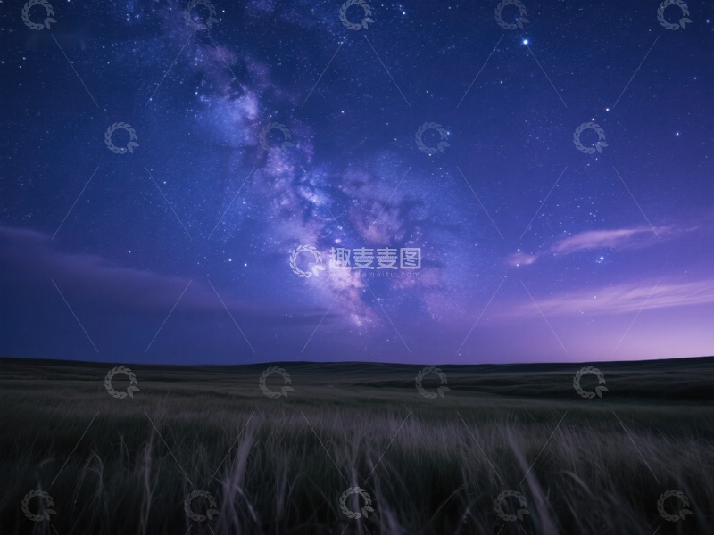高清大图下载【趣麦麦图】夜空银河下的草原风光