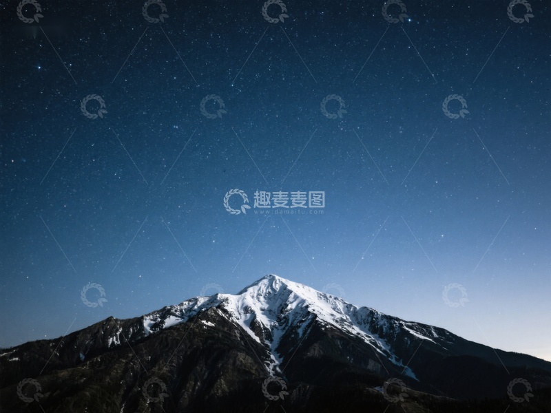 高清大图下载【趣麦麦图】雪山夜景，星空璀璨