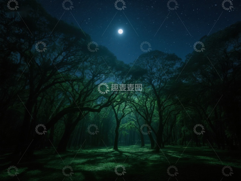 高清大图下载【趣麦麦图】月光下的幽静森林
