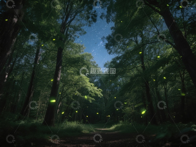 高清大图下载【趣麦麦图】萤火虫在森林中闪烁