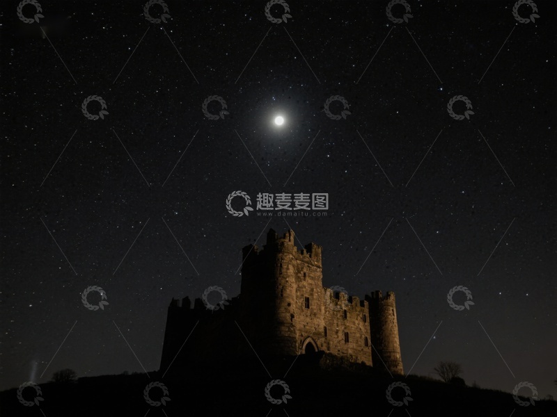 高清大图下载【趣麦麦图】夜空下的古堡剪影