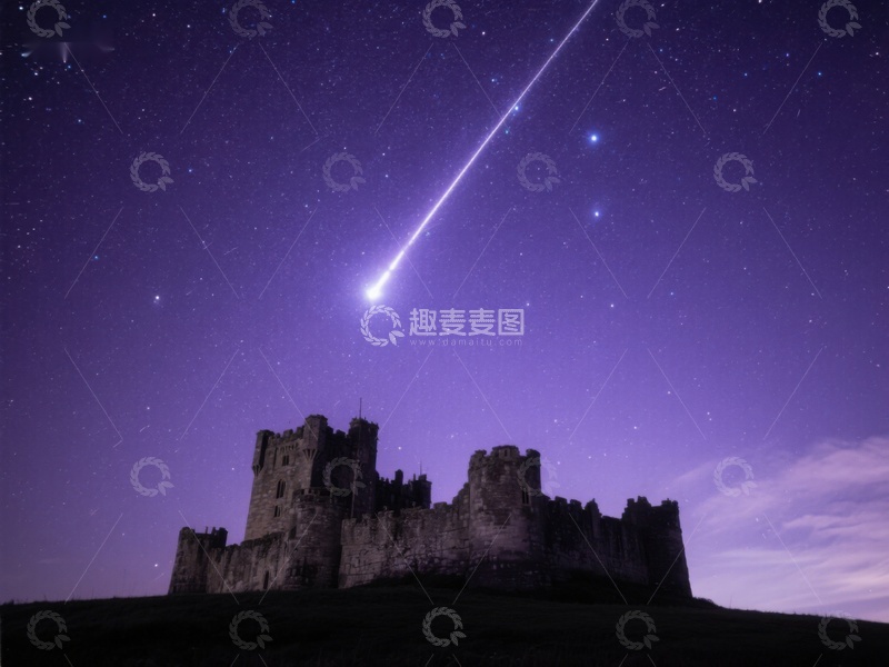高清大图下载【趣麦麦图】流星划过夜空，古堡静谧矗立