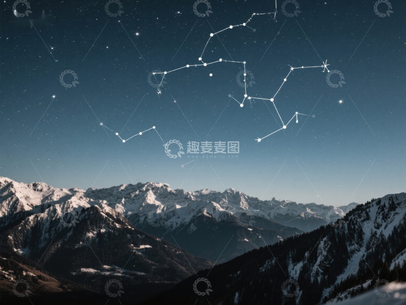 高清大图下载【趣麦麦图】雪山夜空下的星座图