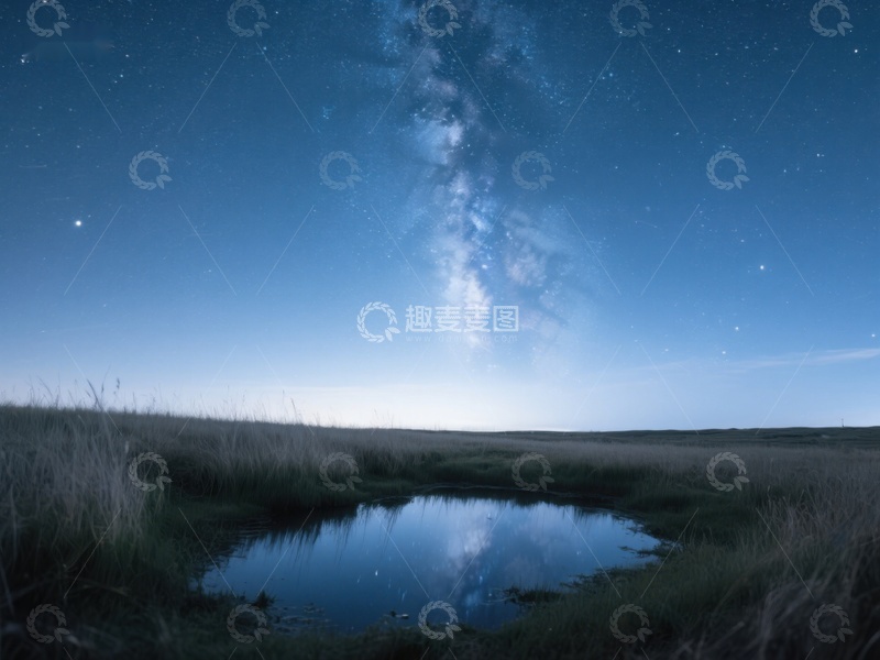高清大图下载【趣麦麦图】夜空银河映照池塘