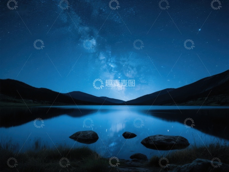 高清大图下载【趣麦麦图】夜空银河映照湖面