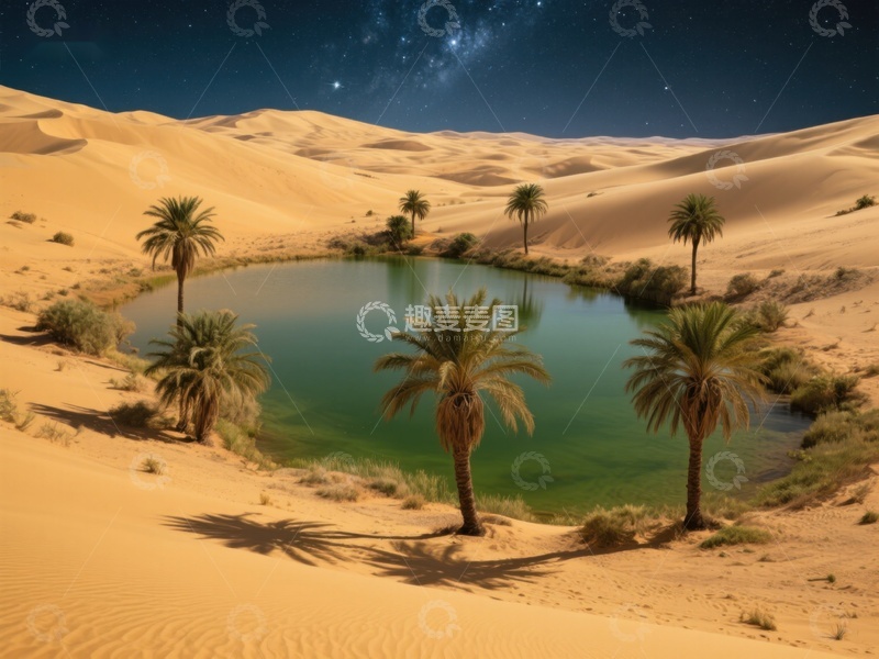 高清大图下载【趣麦麦图】沙漠绿洲夜景