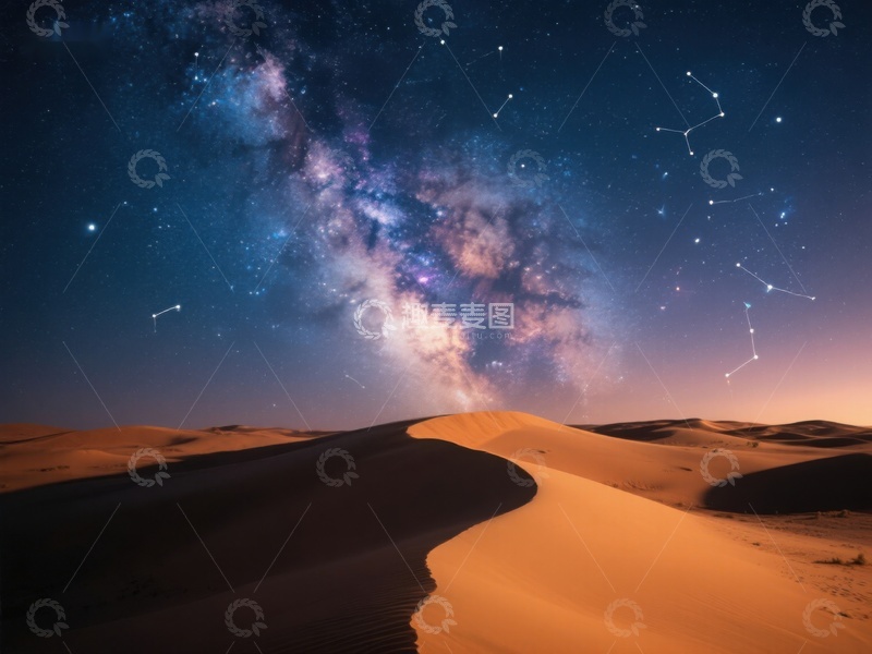 高清大图下载【趣麦麦图】沙漠夜空下的银河与星座