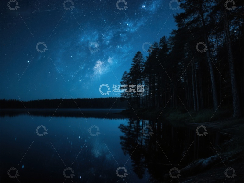 高清大图下载【趣麦麦图】夜空银河映照湖面