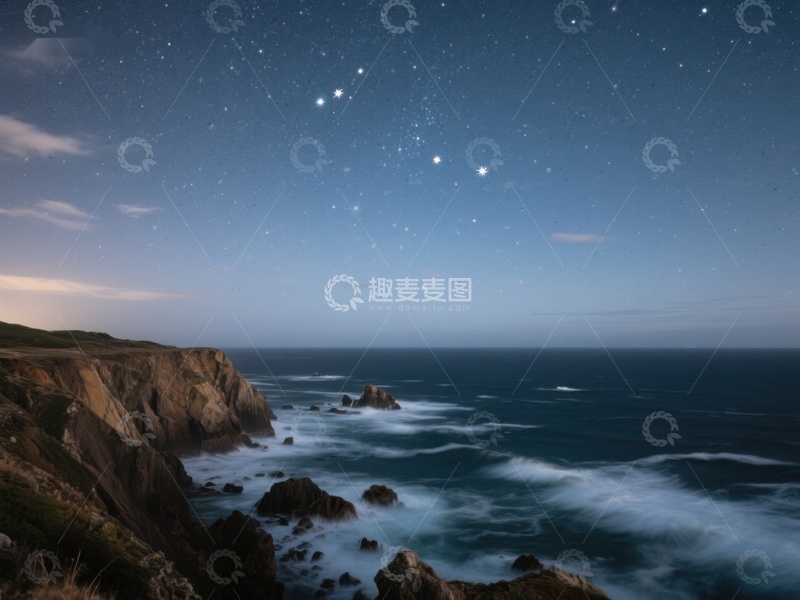 高清大图下载【趣麦麦图】星空下的海岸悬崖