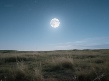 满月高悬于宁静草原之上