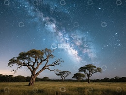 星空下的草原与孤树
