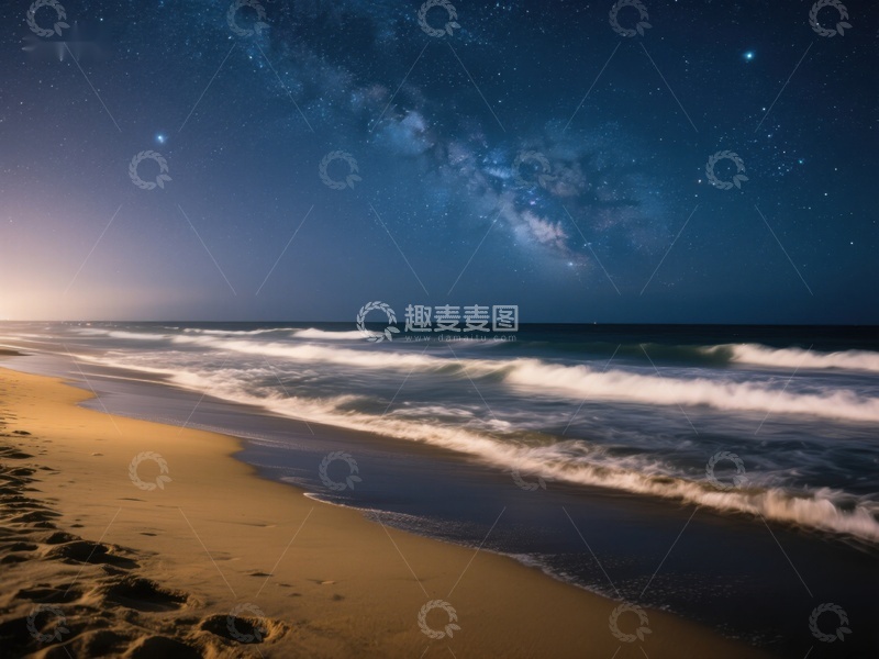 高清大图下载【趣麦麦图】夜空下的海滩与银河