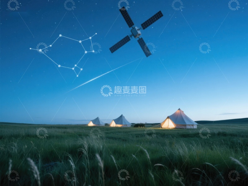 高清大图下载【趣麦麦图】星空下的帐篷与卫星