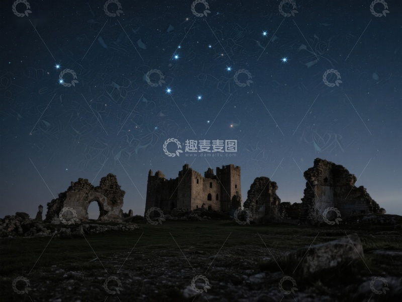 高清大图下载【趣麦麦图】夜空下的古老城堡遗迹