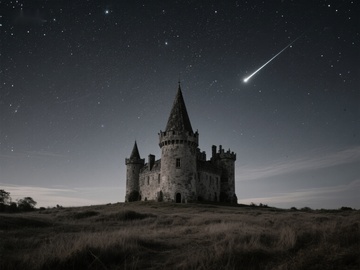 夜空流星划过古堡