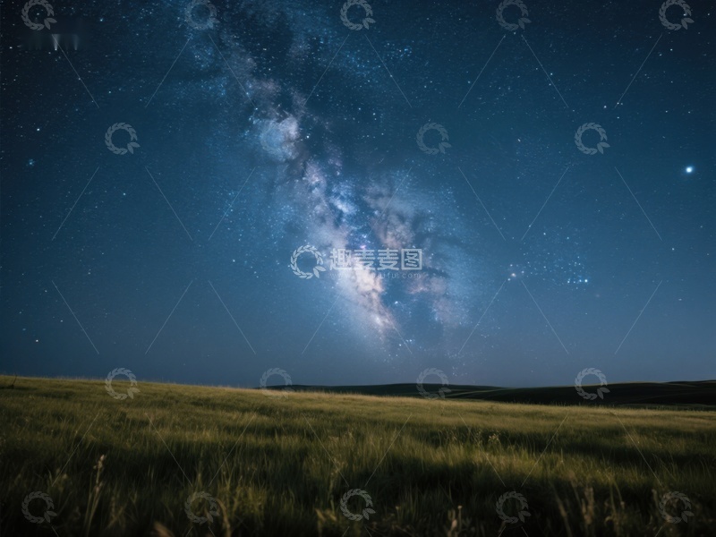 高清大图下载【趣麦麦图】夜空银河下的草原风光
