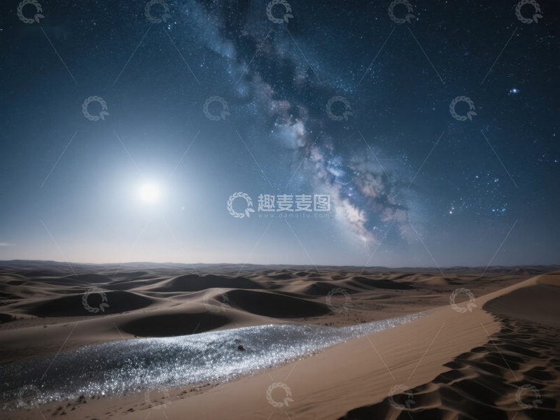 高清大图下载【趣麦麦图】沙漠夜景与银河