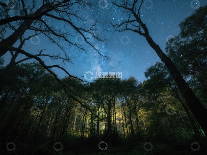 高清大图下载【趣麦麦图】夜空下的森林剪影
