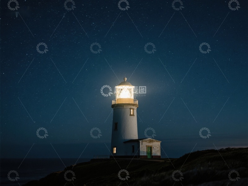 高清大图下载【趣麦麦图】夜空下的灯塔光辉