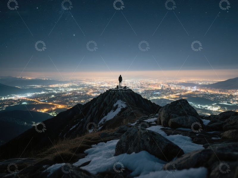 高清大图下载【趣麦麦图】夜登山顶俯瞰城市灯火