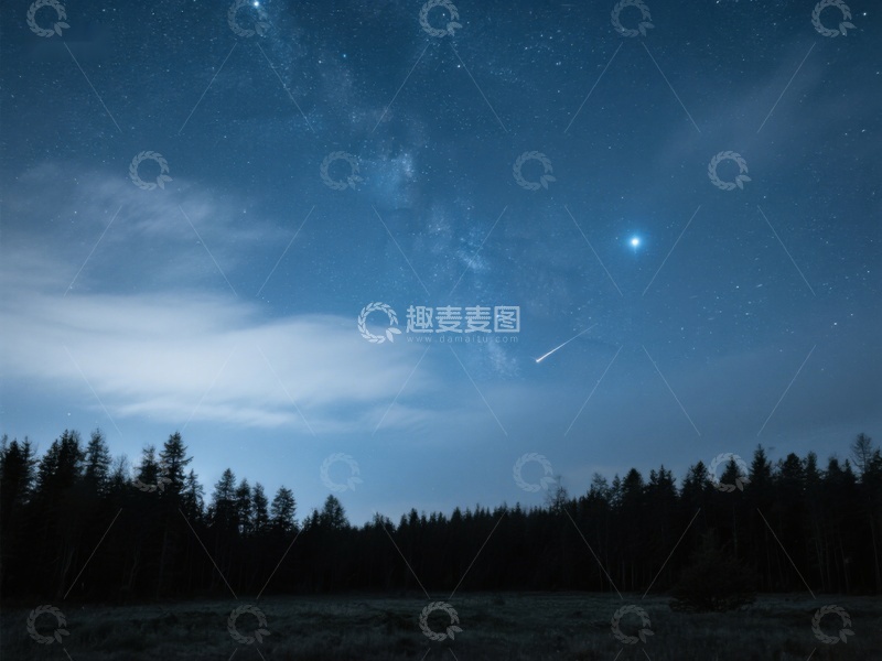 高清大图下载【趣麦麦图】夜空流星划过森林