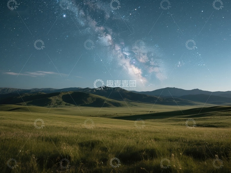 星空下的草原与远山