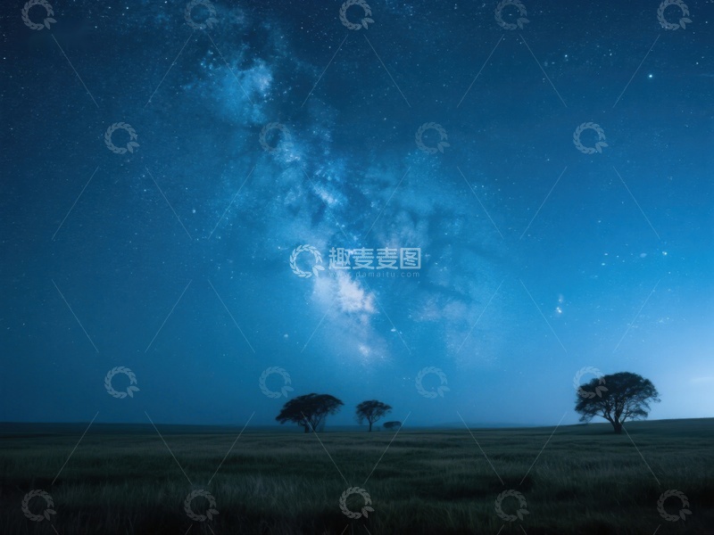 高清大图下载【趣麦麦图】夜空下的孤树与银河