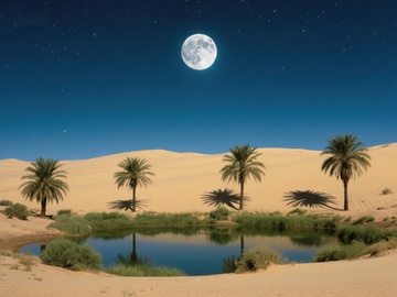 月夜沙漠绿洲