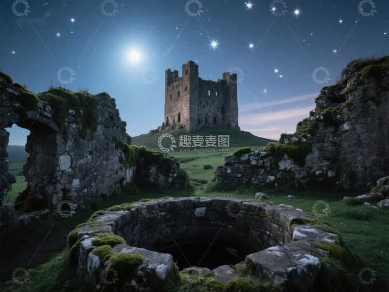 高清大图下载【趣麦麦图】星空下的古老城堡遗迹