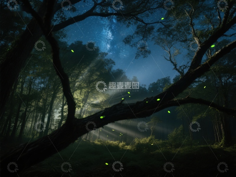 高清大图下载【趣麦麦图】夜林萤火，星光点点