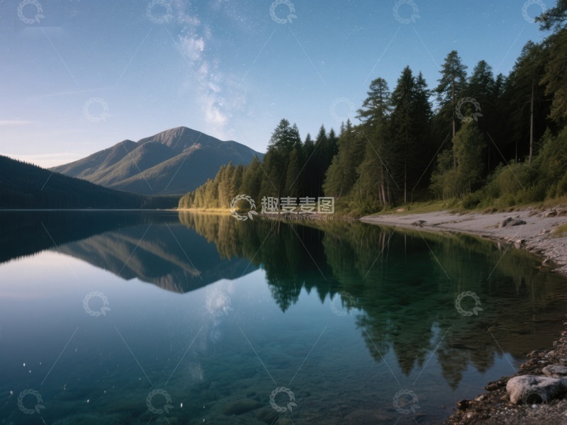 高清大图下载【趣麦麦图】湖面倒影山林的静谧景色